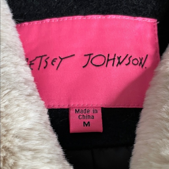 NWT Betsy Johnson Penny Lane Faux Fur Collar Black Jacket Coat - Picture 2 of 11